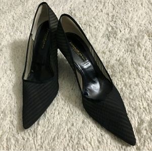 DONNA KARAN Black Striped Mesh Heels Sz 10EUC!